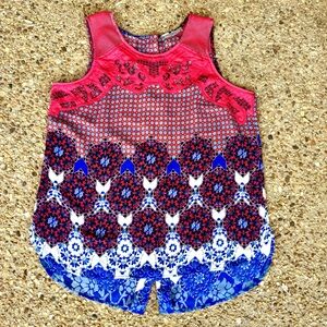 Daniel Rainn Sleeveless Floral Geometric Crochet Mesh Blouse Size L